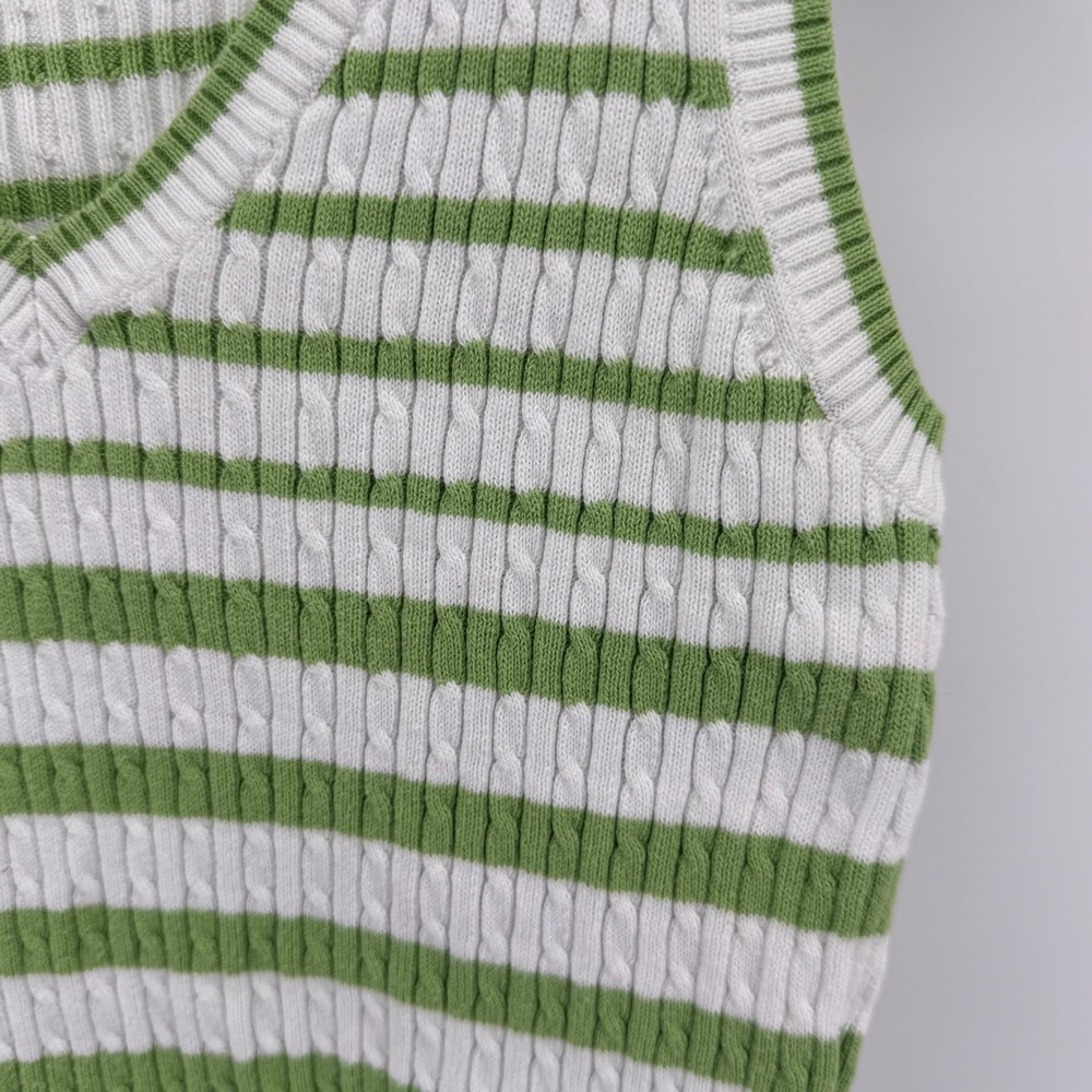 Jeanne Pierre Womens Sz S Cable Knit Striped Sleeveless Sweater Vest Green White - Picture 3 of 7